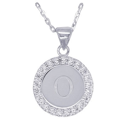 Disc Stone Set Initial Pendant with 50cm Sterling Silver Chain