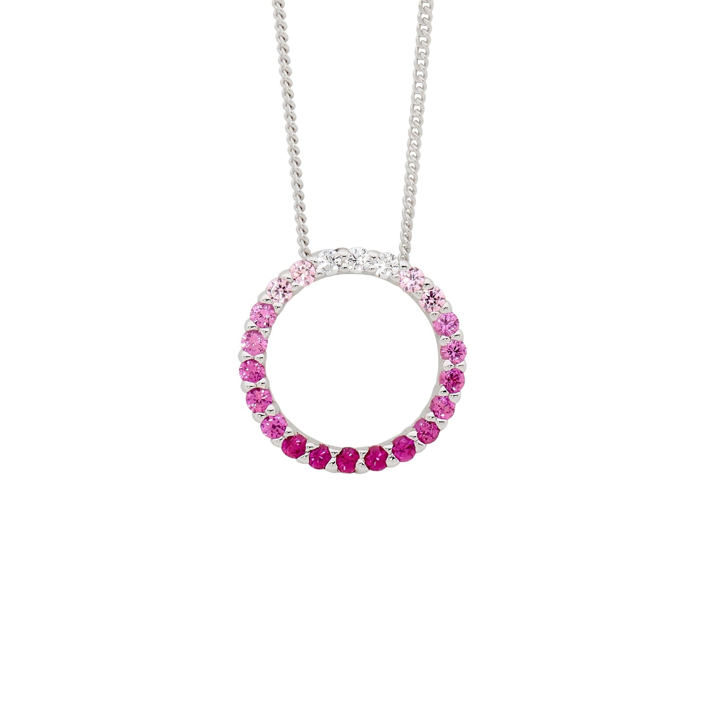 Ellani Sterling Silver Open Circle Pendant w Ombre' White & Pink CZ P835PK